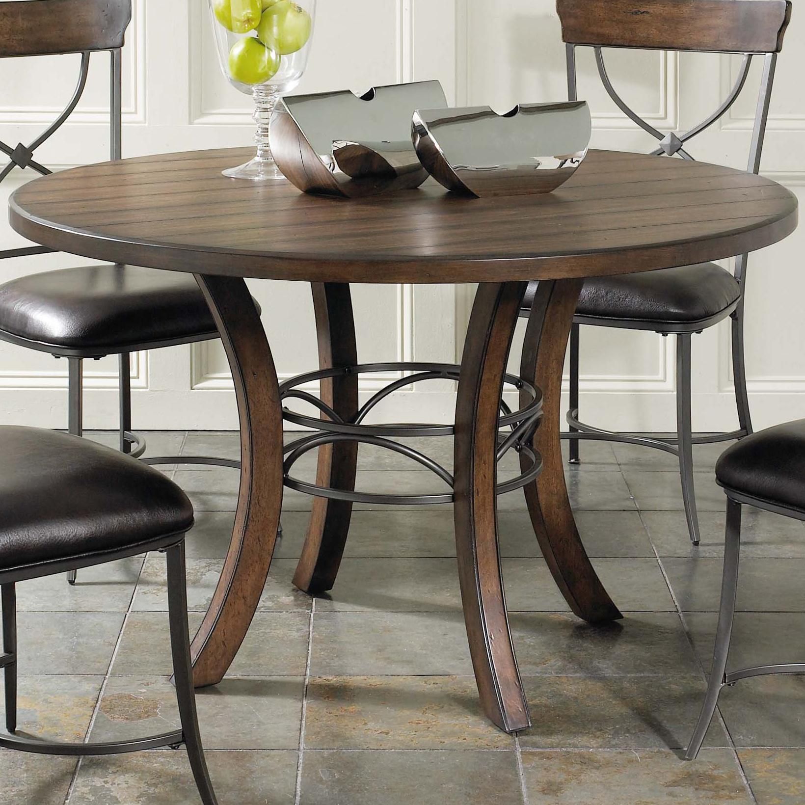 Round Wood Dining Table With Metal Acent Basehillsdale Intended For Most Current Reclaimed Teak And Cast Iron Round Dining Tables (View 11 of 15)