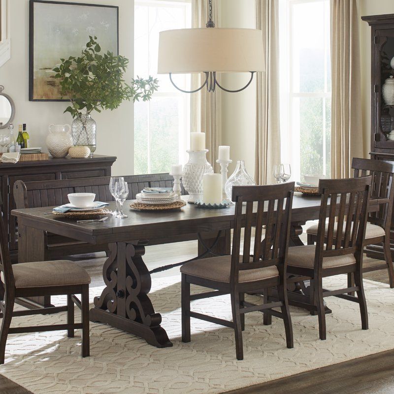 Shepard 40'' Pine Solid Wood Trestle Dining Table | Dark Inside Most Recent Dark Oak Wood Dining Tables (View 10 of 15)