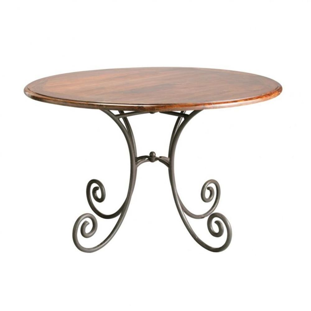 Solid Sheesham Wood And Wrought Iron Round Dining Table D Pertaining To Most Current Reclaimed Teak And Cast Iron Round Dining Tables (View 10 of 15)