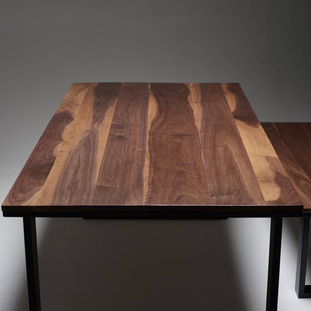 Solid Walnut Dining Table With Industrial Steel Legs Inside Most Popular Black And Walnut Dining Tables (View 14 of 15)