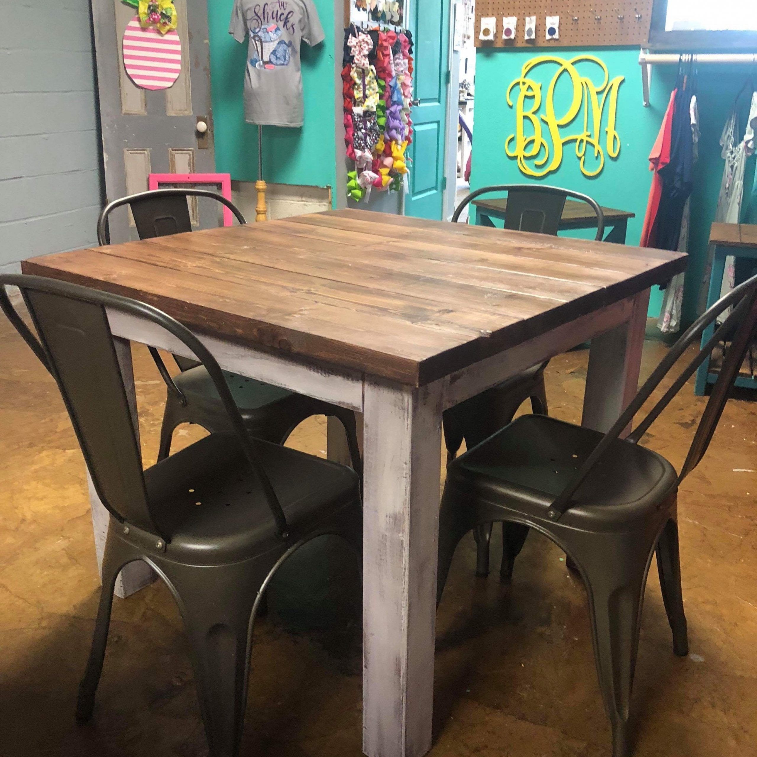 Square Farmhouse Table With Metal Chairs, Rustic Farmhouse With Newest Rustic Honey Dining Tables (View 5 of 15)