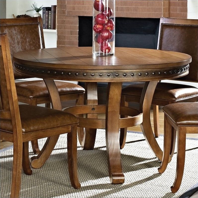 Steve Silver Company Ashbrook Round Dining Table In Oak With Regard To Newest Silver Dining Tables (View 5 of 15)
