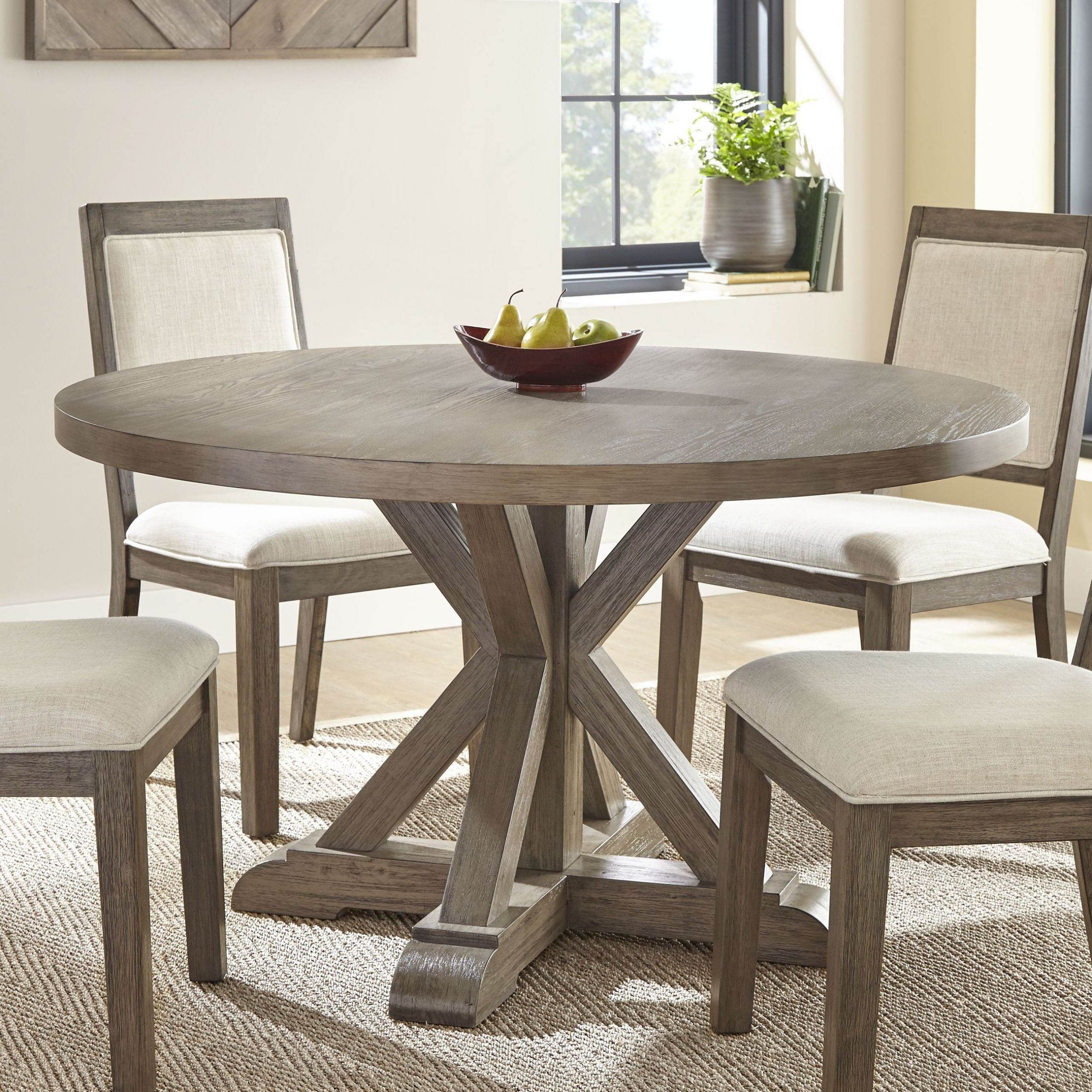 Steve Silver Molly Grey Washed Round Dining Table | The Throughout Recent Silver Dining Tables (View 4 of 15)