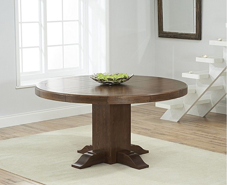 Torino 150Cm Dark Oak Round Pedestal Dining Table Dark Oak Pertaining To Most Current Dark Oak Wood Dining Tables (View 13 of 15)
