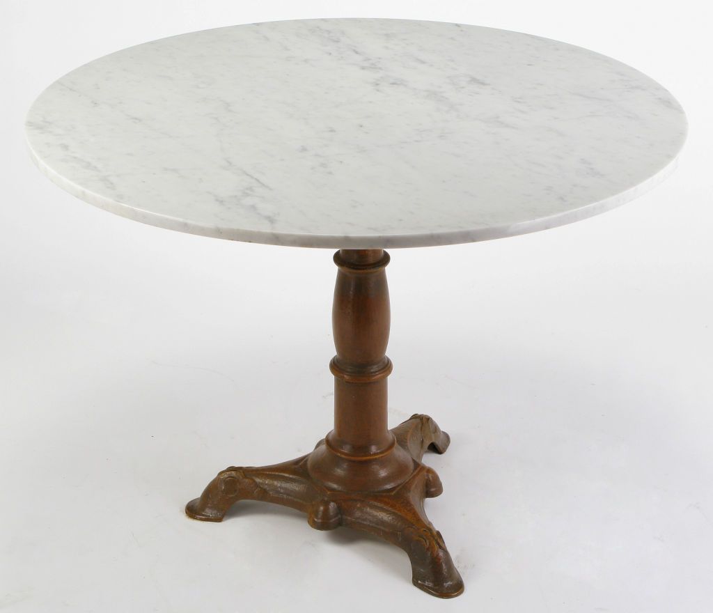 Traditional Round Carrera White Marble And Cast Iron With Regard To 2018 Reclaimed Teak And Cast Iron Round Dining Tables (View 12 of 15)