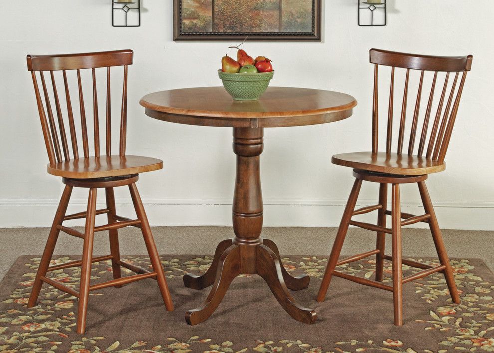 Traditional Style Round Counter Height Pedestal Table With Throughout Newest Light Brown Round Dining Tables (View 12 of 15)