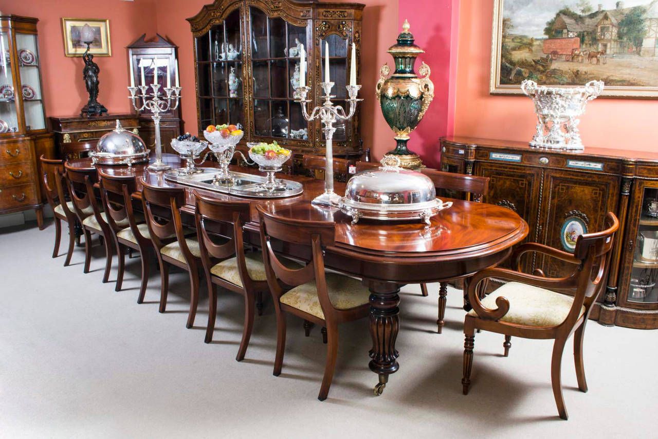 Vintage Victorian Mahogany Dining Table With 14 Chairs At Intended For 2017 Mahogany Dining Tables (View 8 of 15)