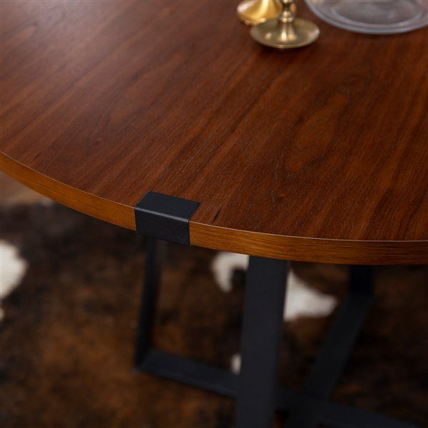 Walker Edison 40 In Round Dining Table – Dark Walnut For Most Recent Dark Walnut And Black Dining Tables (View 4 of 15)