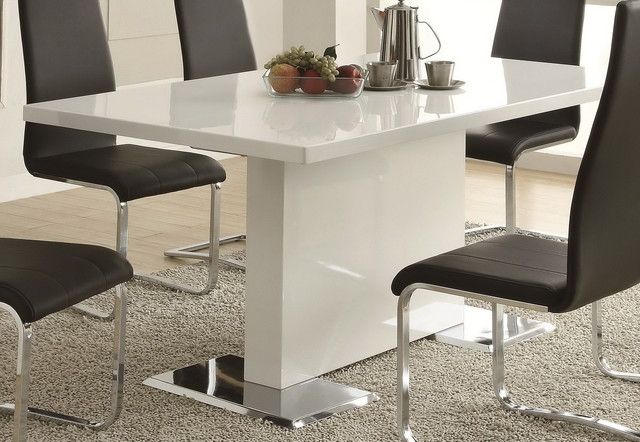 White Dining Table With Chrome Metal Base – Modern Intended For Most Current Chrome Metal Dining Tables (View 9 of 15)