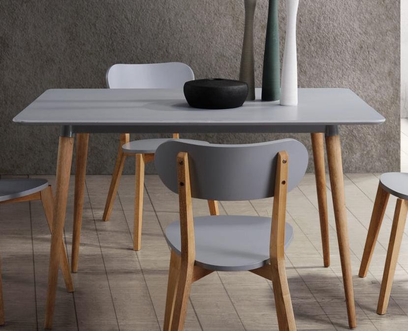 Wood Dining Table With Round Legs, Gray, Light Brown In Most Popular Light Brown Round Dining Tables (View 14 of 15)