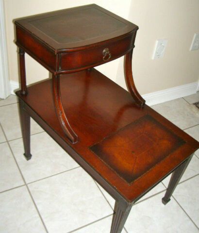 1930'S Vintage Mahogany Leather Top Step End Table Throughout Vintage Coal Coffee Tables (View 9 of 15)