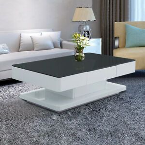 2 Drawers High Gloss Black Top Tempered Glass Coffee Table Intended For White Gloss And Maple Cream Coffee Tables (View 5 of 15)