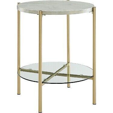 2 Piece Round Coffee Table Set – White Faux Marble / Gold Pertaining To Marble Coffee Tables Set Of  (View 15 of 15)
