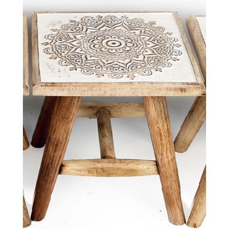25Cm Hand Carved Brown Mango Wood 2 Square Wooden Stool Regarding Leaf Round Coffee Tables (View 2 of 15)