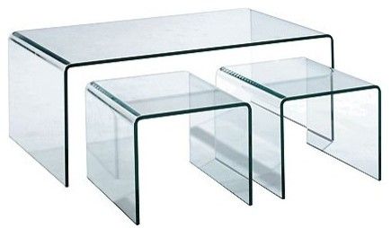 3 Piece, All Glass, Nesting Cocktail Table – Contemporary Regarding Mirrored And Chrome Modern Cocktail Tables (View 14 of 15)