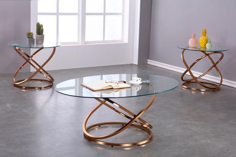 3  Piece Coffee Table Set, Rose Gold | Walmart Canada With Regard To 3 Piece Shelf Coffee Tables (View 4 of 15)
