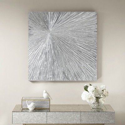 30" Square Sunburst Silver Resin Dimensional Palm Box Inside Glitter Wall Art (View 3 of 15)