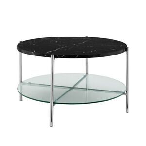 32 Inch Round Coffee Table With Black Faux Marble And For Faux Marble Coffee Tables (View 11 of 15)