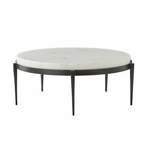 34" Round Coffee Table Modern Black White Gold Leaf Iron With Regard To White Marble And Gold Coffee Tables (View 15 of 15)