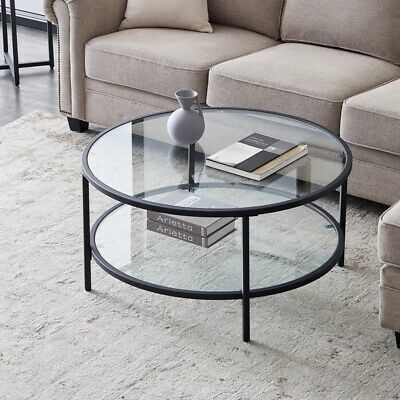 36 Inch Modern Round Glass Coffee Table With Large Storage Inside Chrome And Glass Modern Coffee Tables (View 1 of 15)