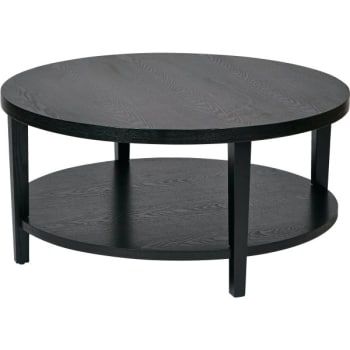 36" Round Black Coffee Table In Solid Wood And Wood Veneer Inside Antique White Black Coffee Tables (View 3 of 15)