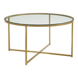 36" Round Coffee Table With Metal X Gold Base Within Geometric White Coffee Tables (View 5 of 15)