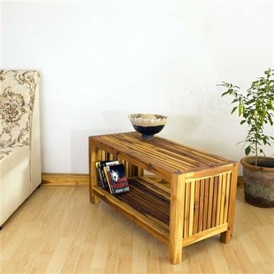 36" Teak Slat Coffee Table With Shelf – Naturalwooddecor Throughout 3 Piece Shelf Coffee Tables (View 8 of 15)
