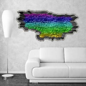 3D Rainbow Cracked Brick Wall Art Sticker Decal Mural Add For Rainbow Wall Art (View 10 of 15)