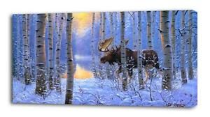 4 Sizes  Moose In Snow Canvas Print Wall Decor Art Giclee Within Snow Wall Art (View 6 of 15)
