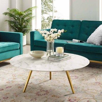 40" Lippa Round Artificial Marble Coffee Table With Tripod Regarding Faux White Marble And Metal Coffee Tables (View 8 of 15)