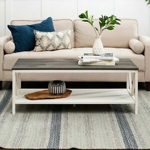 48 Inch Distressed Farmhouse Coffee Table With Grey Wash In Modern Farmhouse Coffee Tables (View 12 of 15)