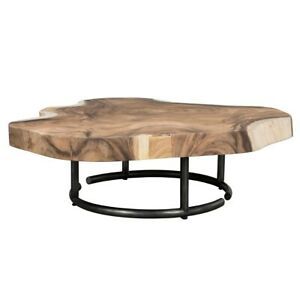 57" W Spencer Coffee Table Free Form Solid Wood Top Round In Round Iron Coffee Tables (View 14 of 15)