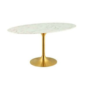 60" White Oval Tulip Dining Table Genuine Stone Artificial For White Marble Gold Metal Coffee Tables (View 1 of 15)