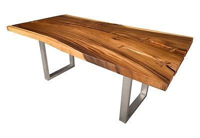 84" L Acacia Slab Solid Wood Dining Table Stainless Steel With Oak Wood And Metal Legs Coffee Tables (View 9 of 15)