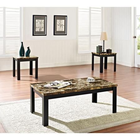 Acme 3 Piece Finely Coffee And End Table Set, Dark Brown Regarding Faux Marble Coffee Tables (View 1 of 15)
