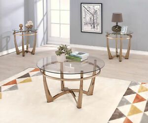 Acme Furniture Orlando Ii – Coffee Table Champagne & Clear In Pecan Brown Triangular Coffee Tables (View 2 of 15)