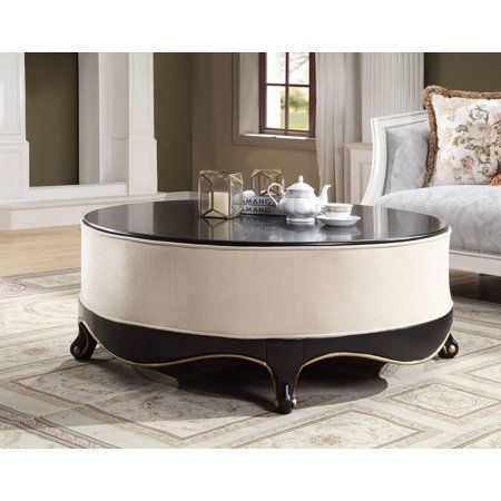 Acme Sheridan Cocktail Table In Cream Fabric And Black For Dark Walnut Drink Tables (View 14 of 15)