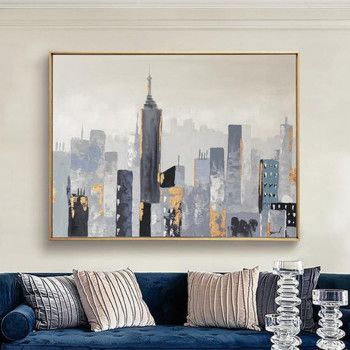 Affordable Framed New York Skyline Canvas Wall Art Gold Throughout New York City Framed Art Prints (View 12 of 15)