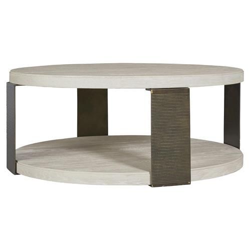 Aiden Modern Classic Ivory Wood Ridged Metal Round Coffee Pertaining To Vintage Coal Coffee Tables (View 7 of 15)