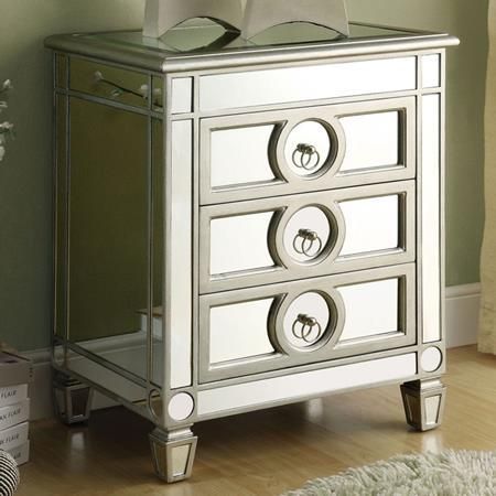 Alcott Mirror Nightstand / End Table – Silver Finish, 3 With Mirrored And Silver Cocktail Tables (View 4 of 15)