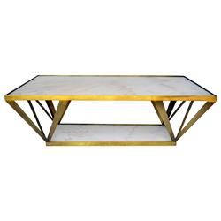 Aldrich Hollywood Regency Deco White Marble Brass Coffee Pertaining To Marble And White Coffee Tables (View 13 of 15)