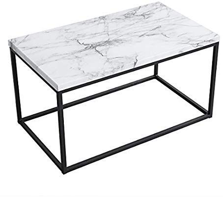 Amazon: Roomfitters White Marble Print Coffee Table Throughout Black Metal And Marble Coffee Tables (View 11 of 15)