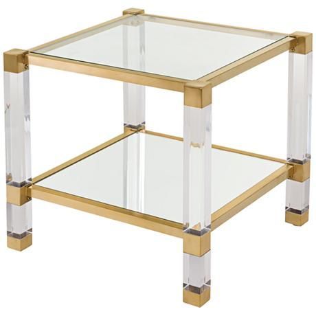 Angie Bronze Brass Clear Glass 2 Shelf Cube Coffee Table Inside 2 Shelf Coffee Tables (View 15 of 15)