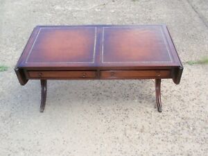 Antique Duncan Phyfe Style Leather Top Coffee Table With Pertaining To Leaf Round Coffee Tables (View 7 of 15)