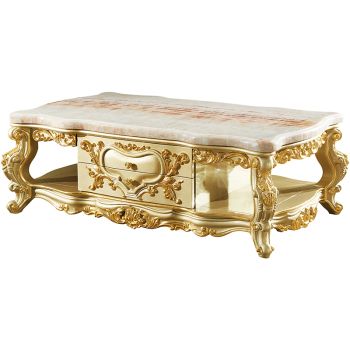 Antique Italian Design Luxury Natural Wood Marble Top Gold With Antique Gold Aluminum Coffee Tables (View 14 of 15)