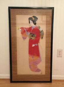 Antique Japanese Painting Geisha Girl Scroll Large Framed Inside Tokyo Wall Art (View 6 of 15)