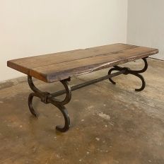 Antique Rustic Wrought Iron And Wood Plank Coffee Table With Rustic Oak And Black Coffee Tables (View 8 of 15)