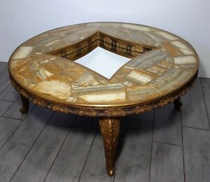 Antique Spanish Regency Round Coffee Table Epoxy Resin Within Antiqued Gold Rectangular Coffee Tables (View 8 of 15)