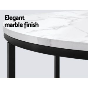 Artiss Coffee Table Marble Effect Side Tables Bedside Throughout Black Metal And Marble Coffee Tables (View 15 of 15)