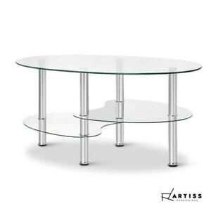 Artiss Glass Coffee Table Modern Oval 3 Tier Storage Throughout 3 Tier Coffee Tables (View 14 of 15)